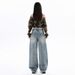 Women's High-Waisted Slimming Ripped Wide Leg Jeans Loose Fitting Floor Length Pants American Style Denim_mkmklike.com