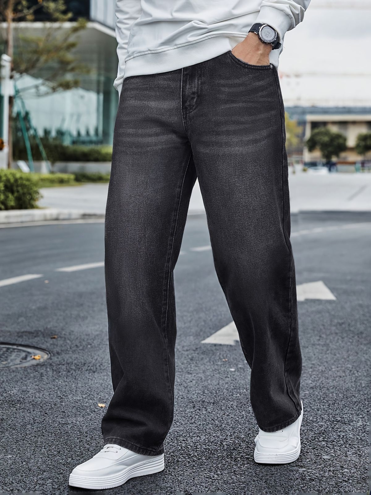 Men's Slim-Fit Streetwear Distressed Washed Denim Jeans - Classic Regular Length Non-Stretch Casual Pants For Autumn/Winter,_mkmklike.com