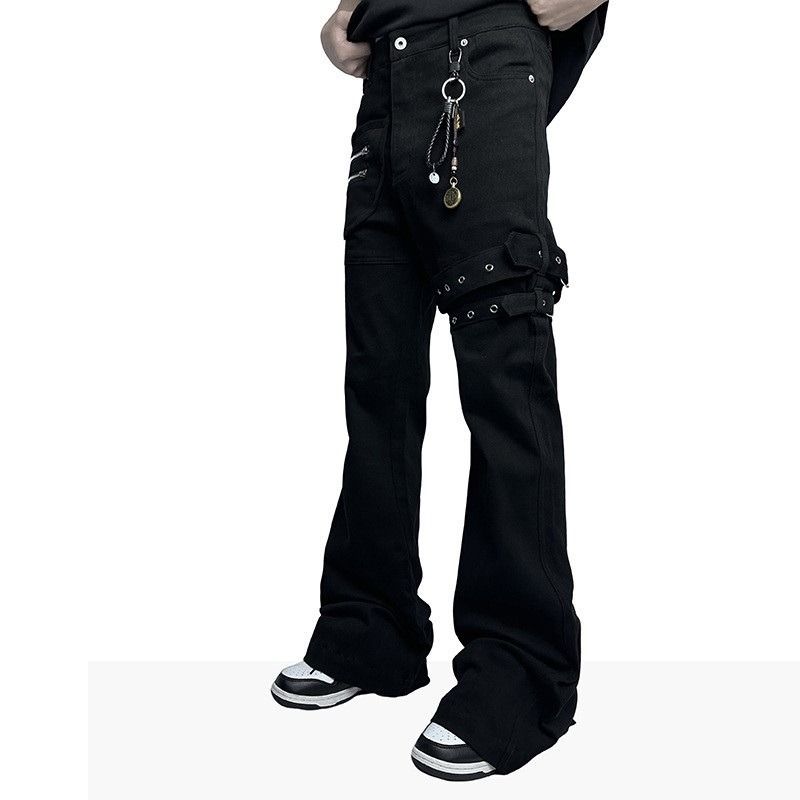 "Unisex Flared Cargo Pants With Lace-Up Detail & Ribbon Accents – Stylish Streetwear For Men & Women"_mkmklike.com