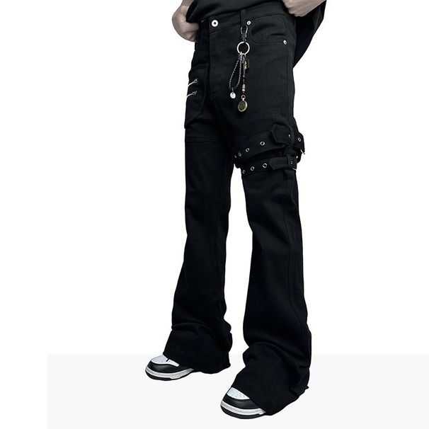 "Unisex Flared Cargo Pants With Lace-Up Detail & Ribbon Accents – Stylish Streetwear For Men & Women"_mkmklike.com