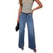 Stretch Denim Wide Leg Pants For Women - Comfortable Mid Rise Blue Jeans With Wash Effect, Perfect For Casual & Office Wear (S-2XL)_mkmklike.com