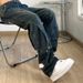 Men's High Street Vibe Slim Fit Jeans Unique Design Black Loose Fit Slightly Flared Cargo Pants Autumn Style Long Pants_mkmklike.com