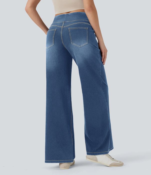 Women's Clothing High-Waisted Women's Stretch Jeans Loose Fit Wide Leg Slim Long Pants Spring/Summer Fashion For Formal & Casual For Women_mkmklike.com