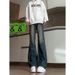 American Style Blue Micro Flared Jeans Men's Summer Street Vibe Narrow Straight Leg High Waist Slimming Pants_mkmklike.com