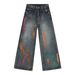 Men's Hand-Painted Straight Leg Jeans – Loose Fit Wide Leg Streetwear Pants (XS-XL, Blue & Light Blue)_mkmklike.com