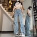 Women's Embroidered High Waist Wide Leg Jeans Five Pointed Star Appliqué Unique Straight Leg Floor Length Pants Spring Autumn Style Loose Fit_mkmklike.com