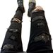 White Diamond Splatter Blue Jeans High Street Style Washed Distressed Ripped Long Rhinestone Studded Stretch Denim_mkmklike.com