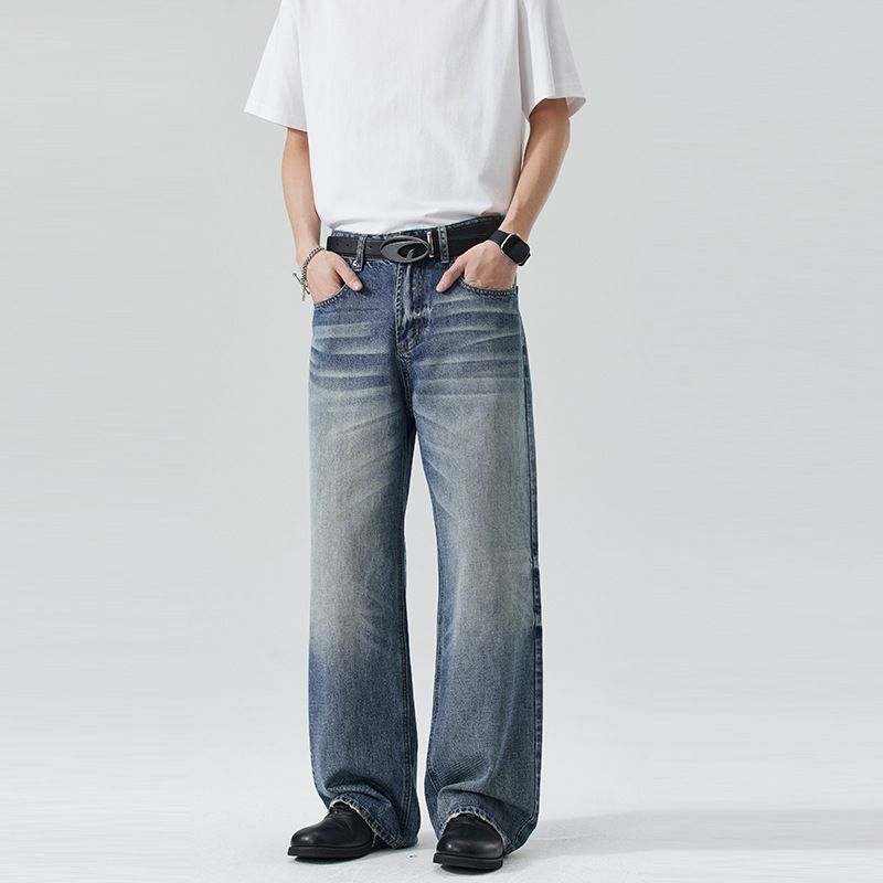 LKTM Men's Retro 3D Whiskered A Line Jeans, Trendy Unisex Loose Straight Leg Wide Leg Pants_mkmklike.com