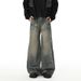 Men's Washed Distressed Patchwork Jeans Straight Leg Loose Fit Wide Leg American High Street Style Trendy Cool Retro Long Pants_mkmklike.com