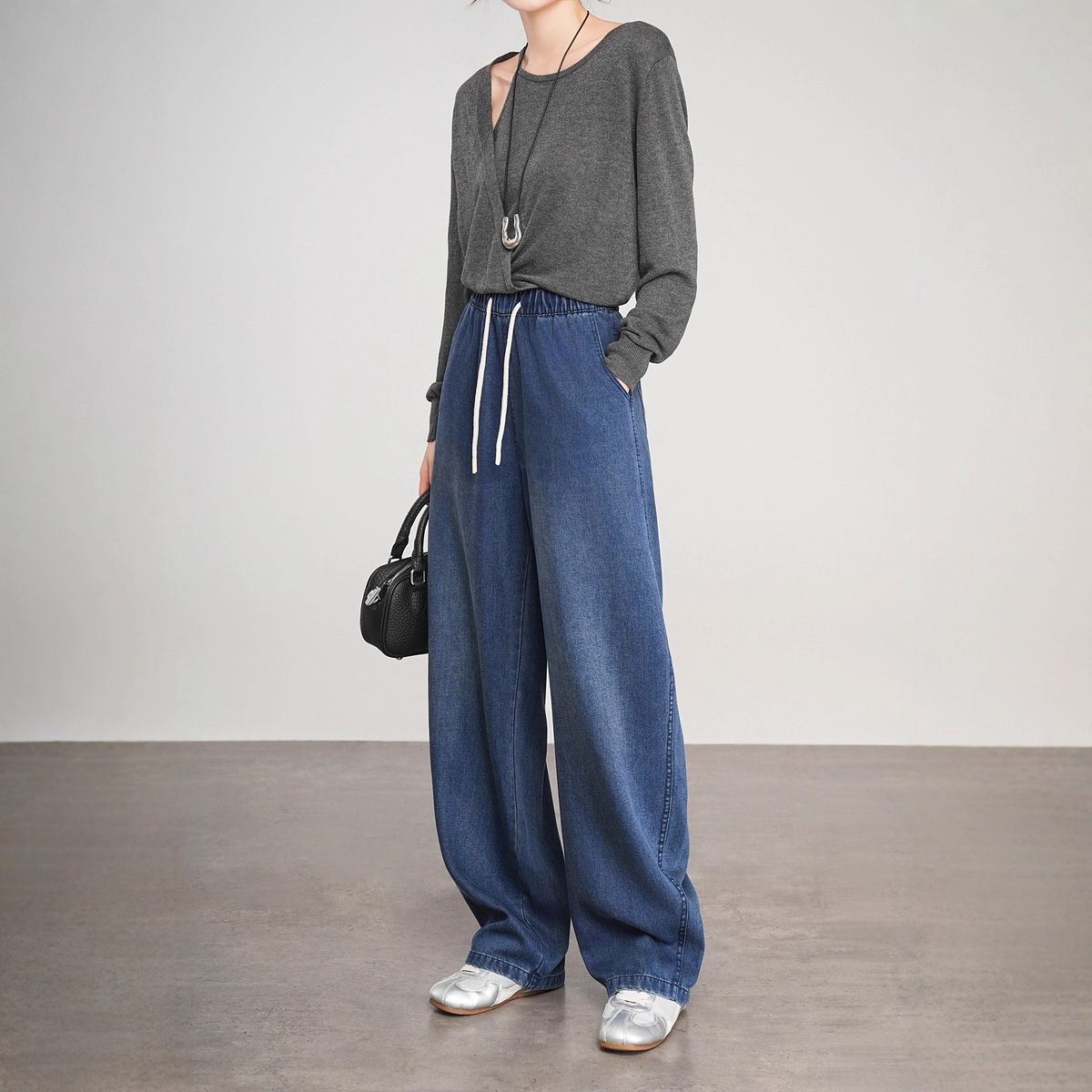 Clair 2025 Autumn Winter New Lyocell Vintage Denim Casual Women Scimitar Bean Pod Pants Loose Trendy Brand Elastic Wide Leg_mkmklike.com