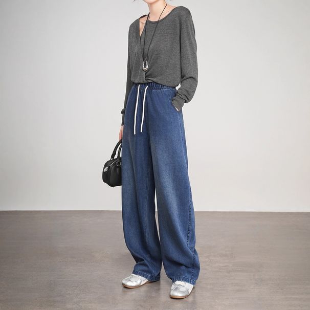 Clair 2025 Autumn Winter New Lyocell Vintage Denim Casual Women Scimitar Bean Pod Pants Loose Trendy Brand Elastic Wide Leg_mkmklike.com