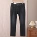 Men's Summer Thin Fit Mid Waist Straight Leg Jeans Wrinkle Free 2K122 Mulberry Silk Breathable Denim Jeans_mkmklike.com