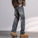 Autumn New Jeans Men's Fit Straight Tube Loose Trendy Brand American Retro Double Craft Washed Middle Waist Youth Large Size Clothes Decoration_mkmklike.com