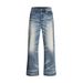 Men's High Street Washed Wide Leg Jeans Distressed Whiskered Crease Loose Fit Mid Waist Cotton Denim Black Blue_mkmklike.com
