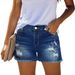 Women's High Waisted Denim Shorts Distressed Slimming Versatile Frayed Hem Trendy European American Style 2025 New_mkmklike.com