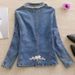 Chicco Chicco Small Suit Collar Denim Jacket For Women, Spring And Autumn New Embroidered Little C Style Short Slim Fit Retro_mkmklike.com