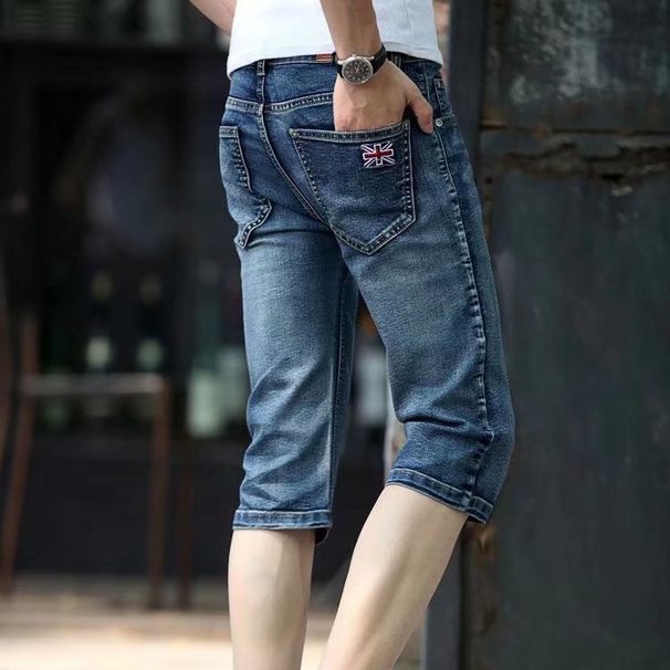 Men's Clothing Denim Shorts Men's Cropped Trousers 2022 Spring And Summer New Style Trend High Elastic Thin Straight Mid Length Trousers Wholesale_mkmklike.com