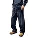 Men's American Washed Striped Jeans Casual Loose Fit Straight Leg Pants With Drawstring And Elastic Waist For Spring And Autumn_mkmklike.com