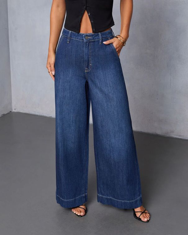 Elegant High-Waisted Wide Leg Jeans Women's Slimming Trousers Long-Length Denim Pants Wash Style_mkmklike.com