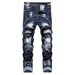 Men’s Streetwear Denim Pants – Contrast Stitch & Panel Design, Mid-Rise Stretch Jeans With Zipper Fly (32-42, Slim Straight Fit)_mkmklike.com