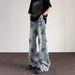 American Ruffian Handsome Dirty Jeans Men's Retro Washed Trendy Brand Design Sense High Street Hiphop Loose Straight Trousers_mkmklike.com