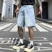 Men's Washed Ripped Denim Shorts Trendy Brand Casual Loose Straight Leg Five Point Pants Summer_mkmklike.com