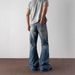 Men's Clothing Distressed Whiskered Dark Blue Jeans Distressed Whisker Dark Blue Cleanfit Jeans Slim Straight Leg With Subtle Flare Retro Denim Pants_mkmklike.com