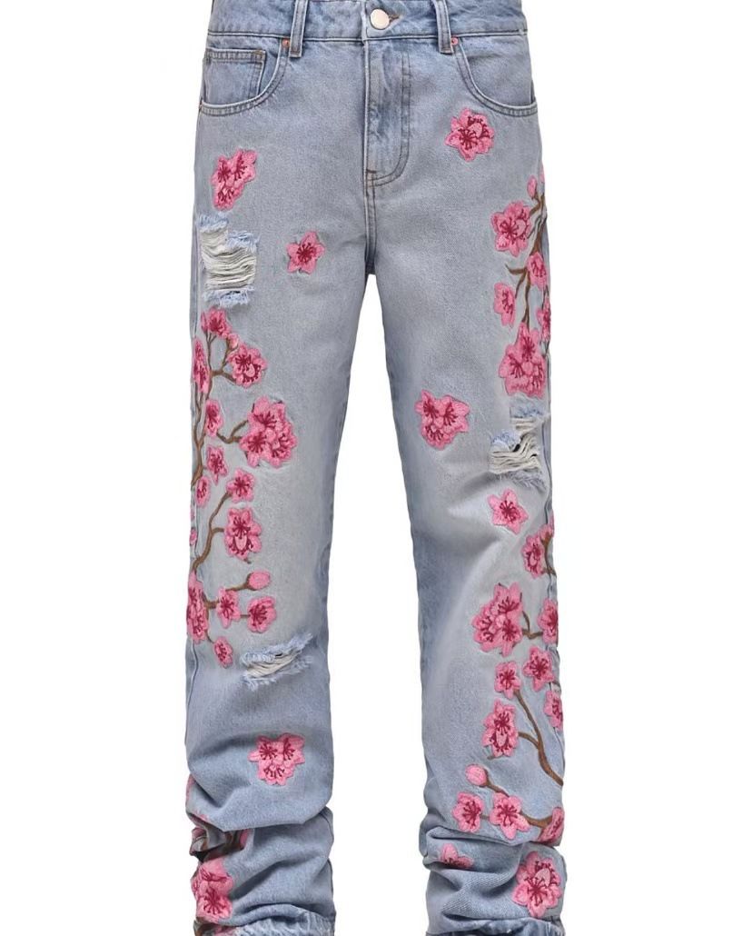 Men's Clothing New Men's Straight Jeans Street Fashion Ins Hot Style Non Elastic Embroidered Straight Jeans_mkmklike.com