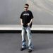 American High Street Vibe Washed Blue Ripped Jeans Men's Straight Leg Micro Flared Cleanfit Pants_mkmklike.com