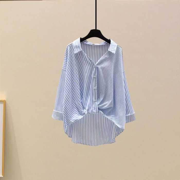 Women's Clothing Summer suit new striped shirt with high waist denim skirt two piece suit_mkmklike.com