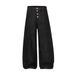 Silhouette Scimitar Jeans American High Street Vibe Button Open Front Design Sense Stitching Loose Wide-Leg Long Pants_mkmklike.com