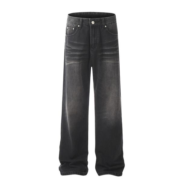 Washed Black Straight-Leg Jeans For Men American Trendy Brand Ins Simple Style Versatile Loose Vintage Wide-Leg Pants_mkmklike.com