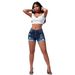 Women's High-Waisted Stretch Ripped Rolled Up Shorts Street Fashion Hot Girl Jeans_mkmklike.com