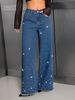 Women's Beaded Embellished Jeans Loose Fit Frayed Edges Available_mkmklike.com