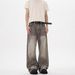 Retro Washed Distressed Gray Splatter Paint Curved Blade Jeans Trendy American Street Style Loose Pants For Men And Women Spring Autumn_mkmklike.com