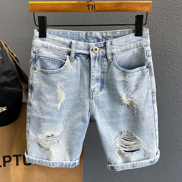 Men's Denim Summer New Loose Five-Point Korean Style Trendy Ripped Casual Street Fashion Versatile Mid-Length Shorts_mkmklike.com