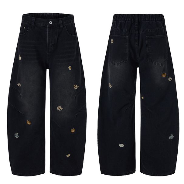Men's Clothing & Archer0603 & Autumn American Cartoon Bear Embroidered Jeans Men's Retro Washed Loose Straight Leg Casual Pants_mkmklike.com