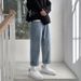 Straight Jeans Men's Trendy Brand Ins Loose Casual Trousers Korean Version Trendy Wide-leg Trousers Hong Kong Style Versatile Dad Trousers_mkmklike.com