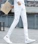 Suitable For All Seasons Trendy Light-colored Jeans For Men High Street Fashion Slim Fit Skinny Motorcycle Stretch Zipper Cropped Pants_mkmklike.com