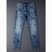 Men's Slim Fit Stretch Denim Jeans With Print Design, Tapered Leg, Comfortable Blue Jeans For Casual Wear_mkmklike.com