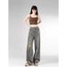 Small Retro Nostalgic Ripped Straight Jeans Women's Autumn And Winter Design Sense Versatile Loose High-waisted Wide-leg Pants_mkmklike.com