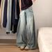 Women's High-Waisted Wide Leg Jeans Retro Washed Distressed Scimitar Design Straight Leg Floor-Length Summer Jeans_mkmklike.com