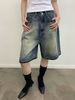 Men's Clothing Hand Painted Ink Splashed Monkey Spray Dyed Washed And Distressed Denim Shorts High Street Chic Design Trendy And Handsome_mkmklike.com