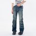 Vintage Button-Fly Distressed Jeans For Men & Women - Relaxed Straight Fit With Stacked Hem & Cracked Wash Design_mkmklike.com