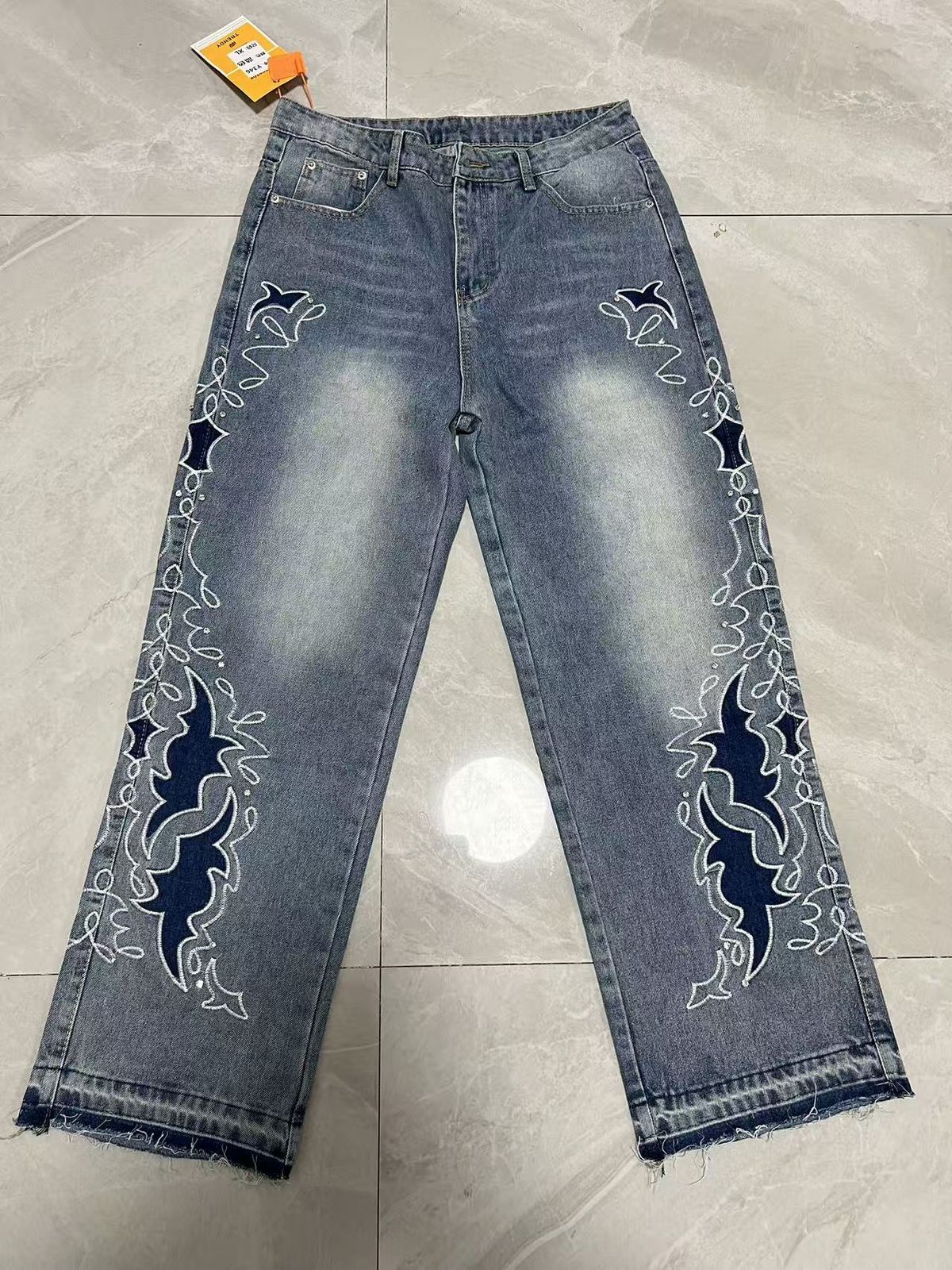 Men's Clothing Printed Jeans Straight Leg Loose Fit Long Pants Printed Straight-Leg Jeans – Washed Denim Pants With Urban Street Art Design (XL-3XL)_mkmklike.com
