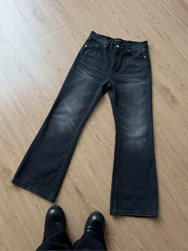 Vintage-Inspired Cleanfit High Street Jeans - Black Washed Flared Straight Leg Denim Pants For Teens_mkmklike.com