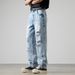 Vintage Wash Men's Relaxed Fit Straight Leg Jeans - Light Blue Distressed Cotton Trousers For Urban Style (S-3XL)_mkmklike.com