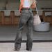 Women's High-Waisted Straight Distressed Jeans – Ripped Denim Pants With Vintage Wash (Blue/Black, Cotton Blend)_mkmklike.com