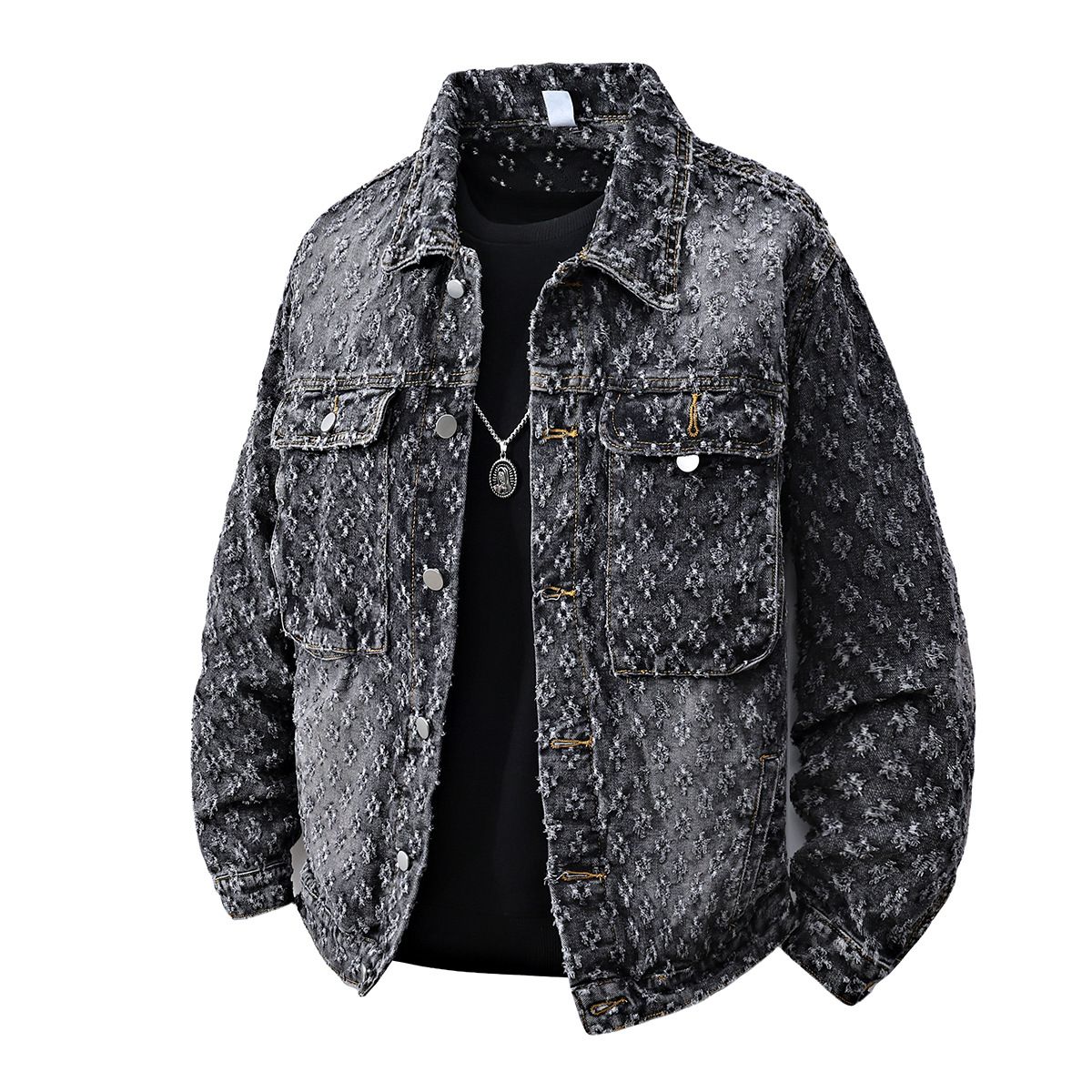 Spring And Autumn New Jacquard Denim Jacket Men's Loose American High Street Top 2025 Design Niche Cross Border Jacket_mkmklike.com