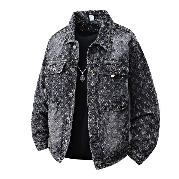 Spring And Autumn New Jacquard Denim Jacket Men's Loose American High Street Top 2025 Design Niche Cross Border Jacket_mkmklike.com